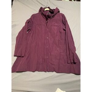 Eileen Fisher Womens Metallic Cotton Blend Hooded Jacket Purple Plum Medium